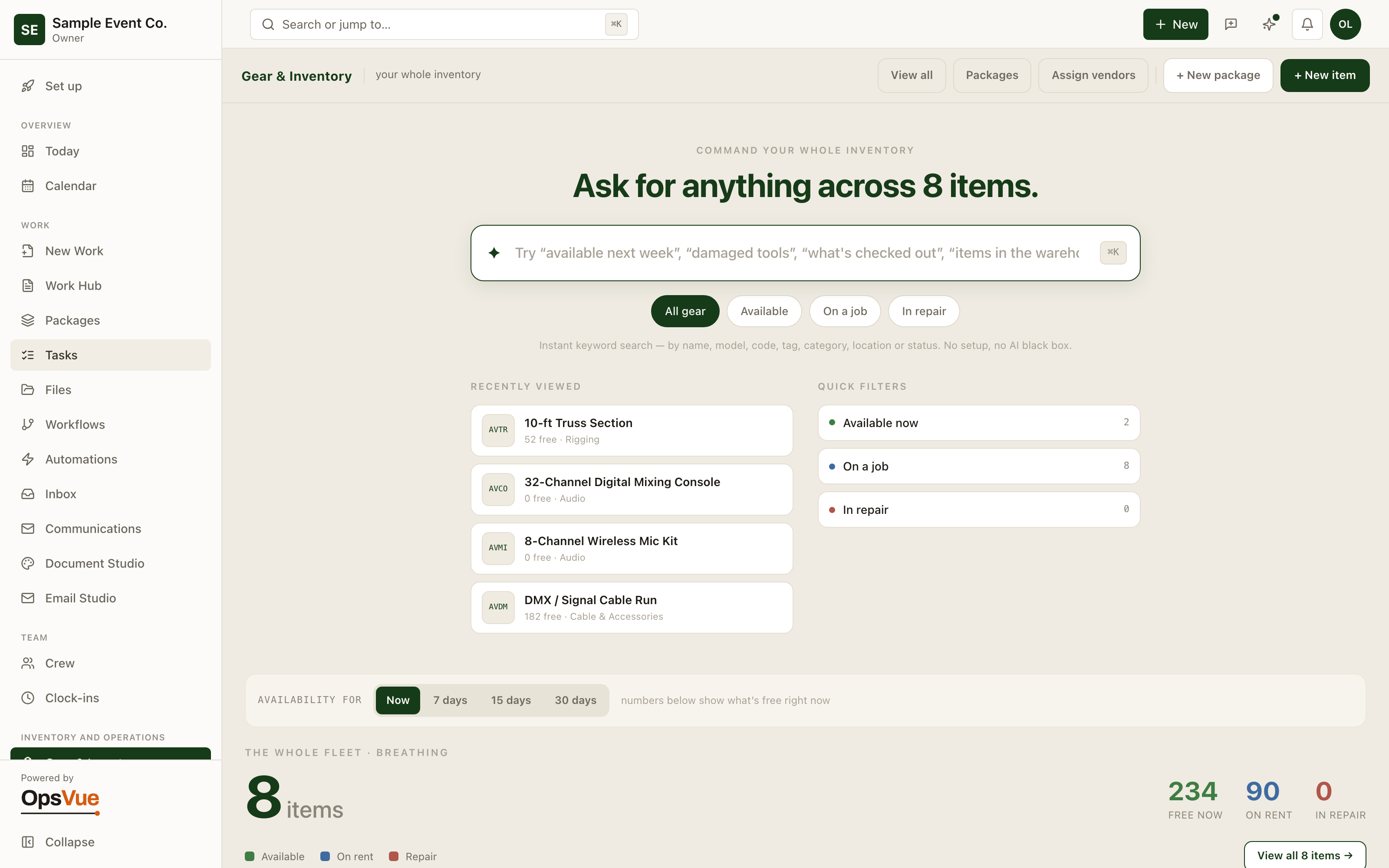 Gear & Inventory — Search everything