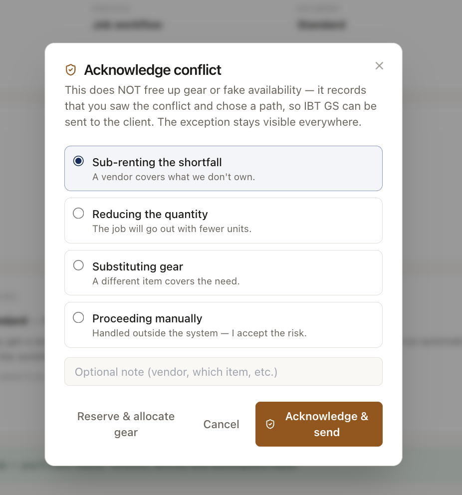 Gear & Inventory — Acknowledge conflict