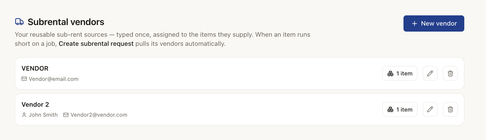 Gear & Inventory — Assign vendors