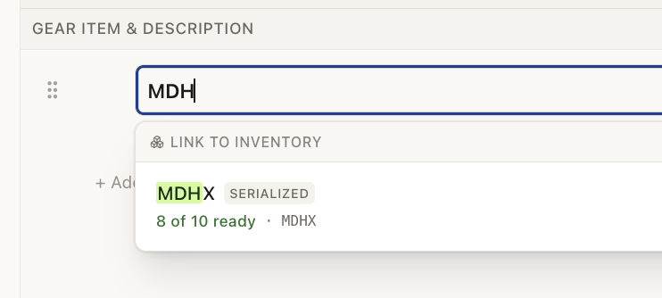 Gear & Inventory — Auto-link inventory